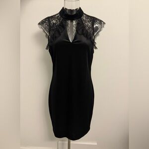 White House Black Market Dress 8 Crushed Velvet Sheath Black High Neck